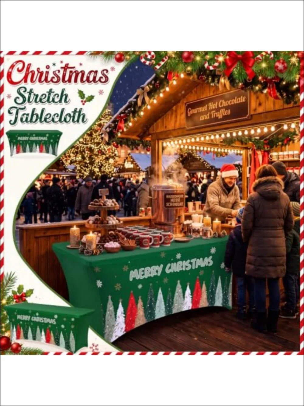 Stretch Spandex Tablecloth 6 ft Rectangular Christmas Tree Table Cover
